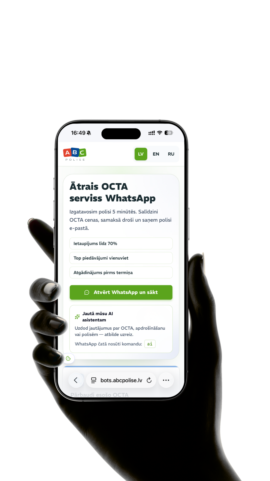 ABC Polise WhatsApp OCTA service on a phone