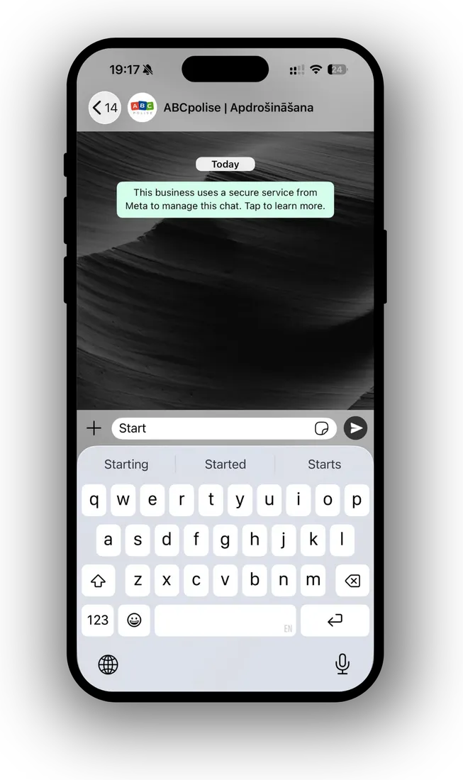 The ABC Polise WhatsApp chat starts with one message