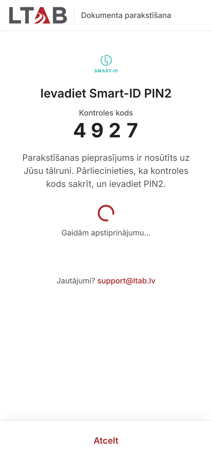 Parakstīšana ar Smart-ID un kontroles kodu