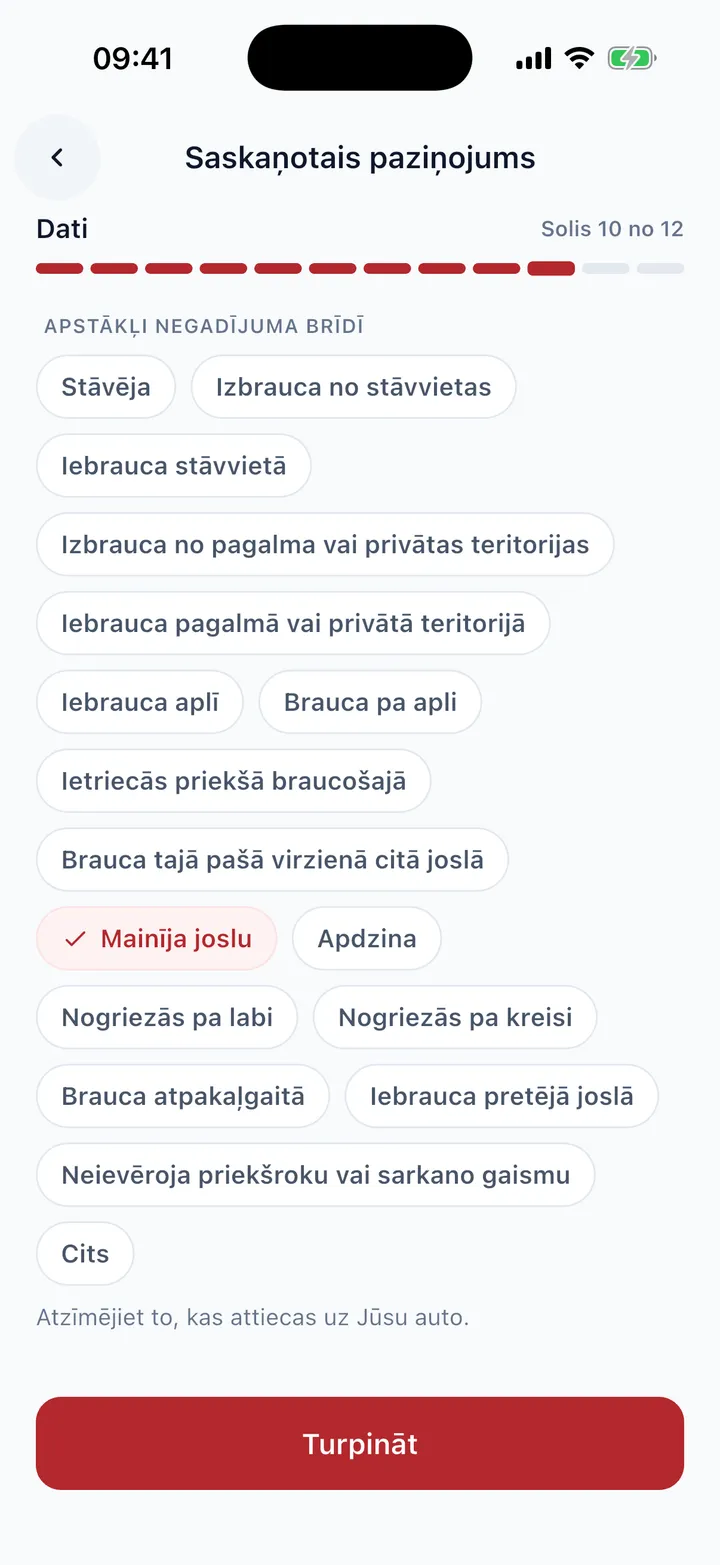 Saskaņotā paziņojuma solis: apstākļi negadījuma brīdī